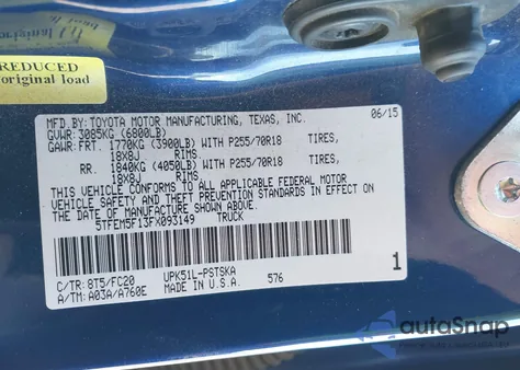 2015 Toyota Tundra Sr5 4.6L V8 z USA, uszkodzony, nr VIN 5TFEM5F13FX093149